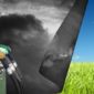 a photo of a green field seemingly under another photo of black smoke and gasoline station pumps amid concerns about United States pollution problems