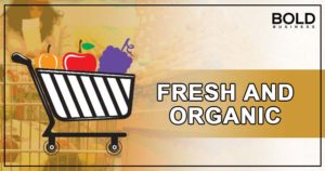grocery basket with organic food