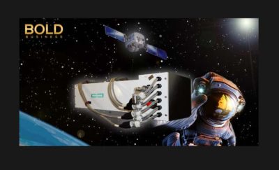 Astronaut and computer in space.