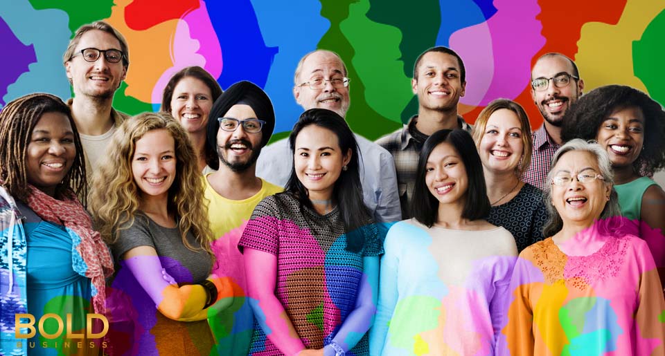 group of smiling people showing diversity and inclusion in the workplace