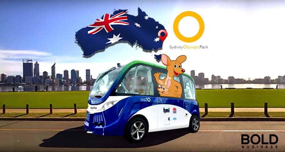 Driveless bus with Australian map and kangaroo