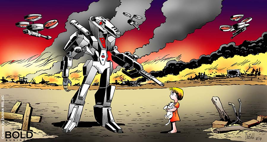 Robot threatening a little girl.
