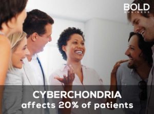 Anxiety-related condition cyberchondria: Doctors and smiling nurse.