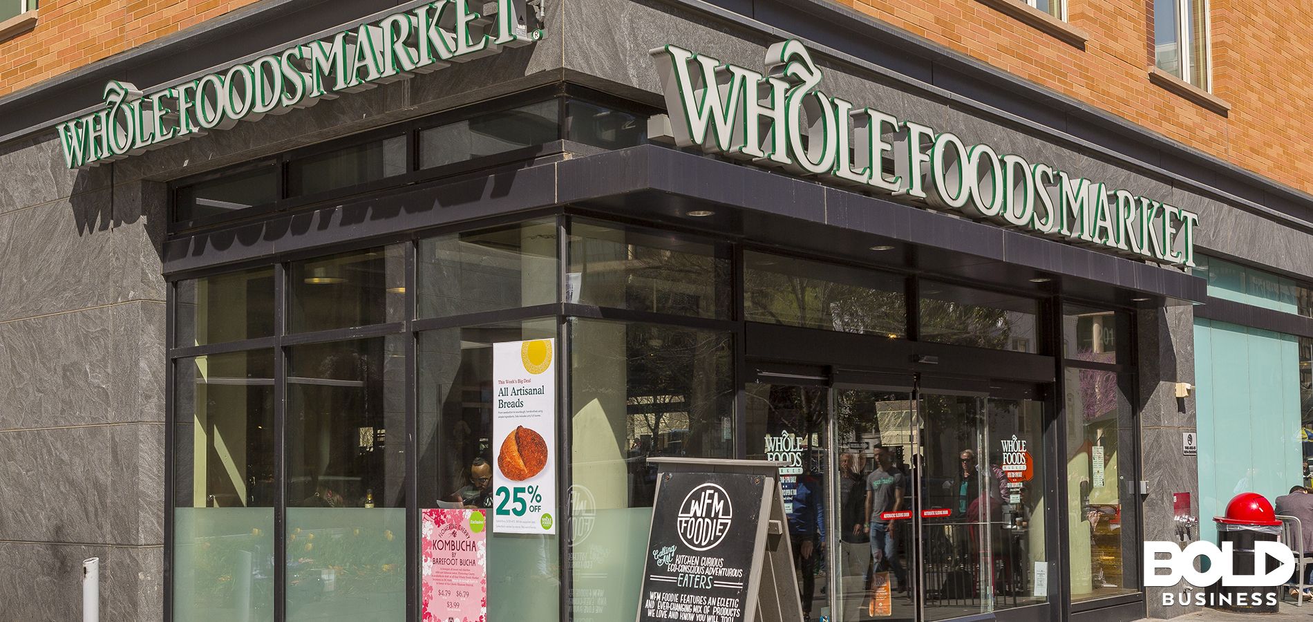 a photo of a Whole Foods storefront amid the news about the Amazon Acquisition of Whole Foods