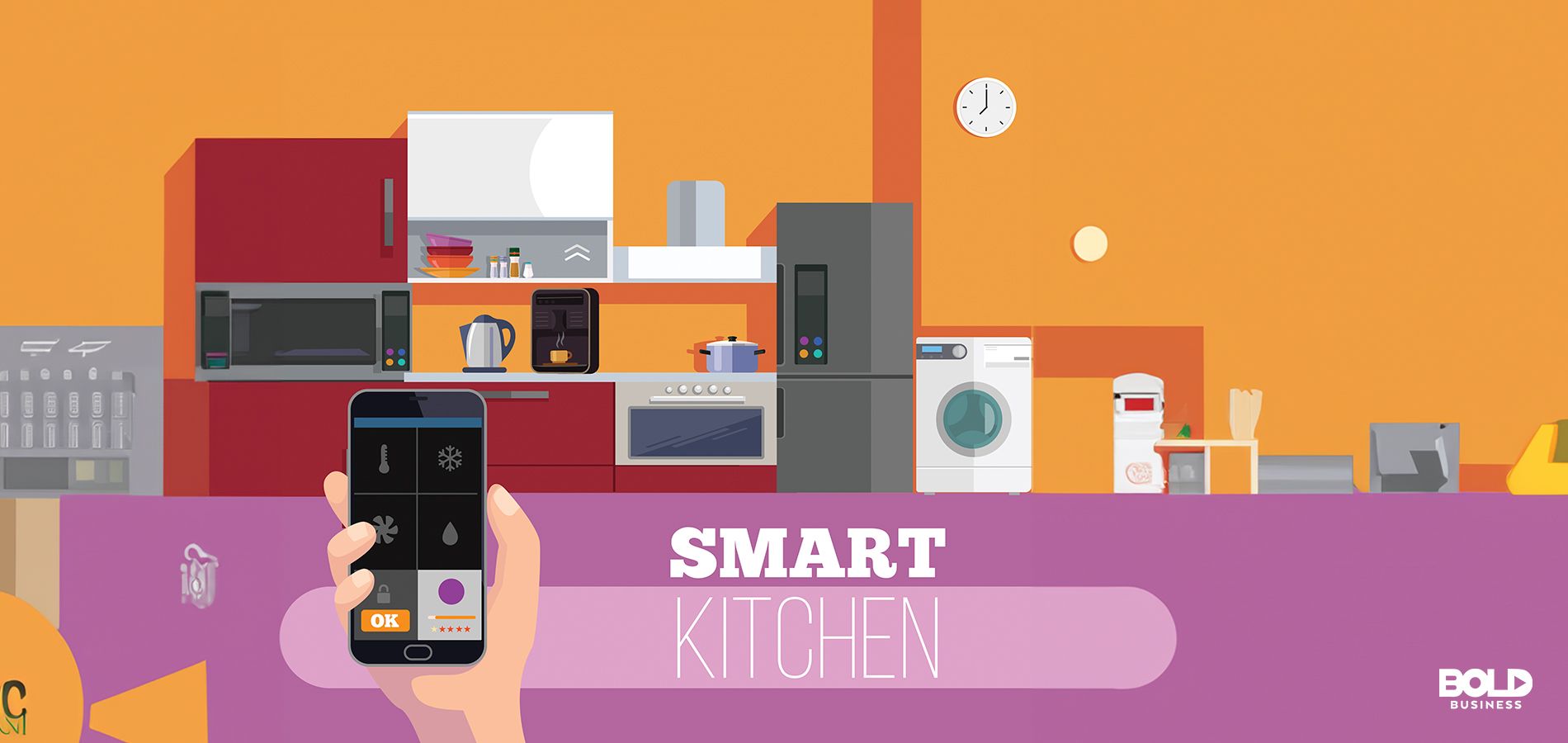 Kitchen of the future with connected appliances highlighted