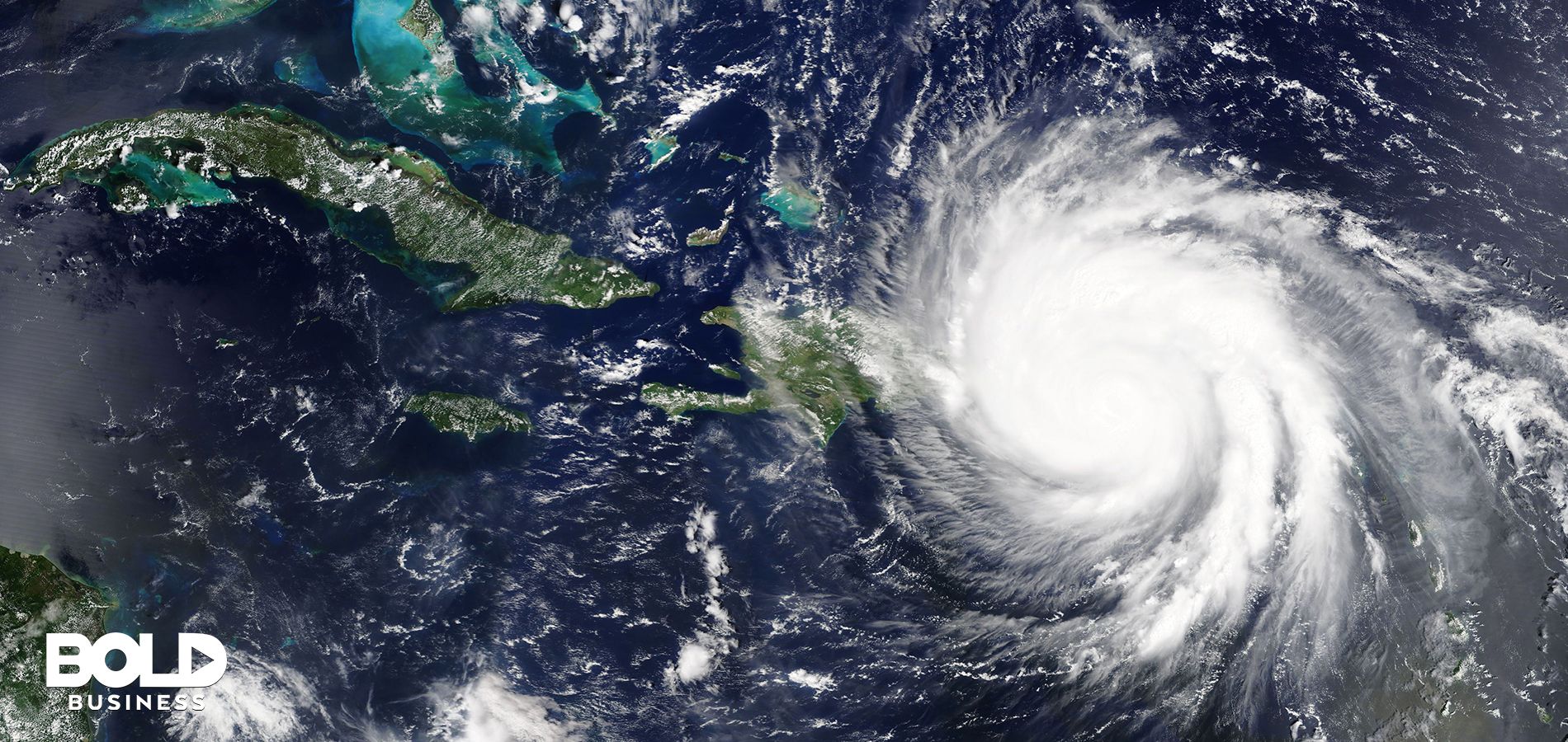 Aerial view of hurrican Maria approaching Puerto Rico