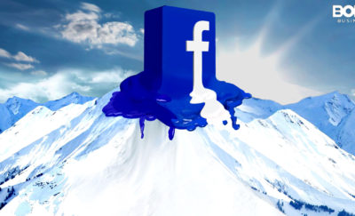 Facebook logo melting on a mountaintop - an Illustration of the company melting down because of Facebook Fake News Controversy