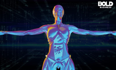 an infrared-like image of a human body amid talks about big data in biology and health