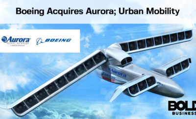 futuristic aircraft drawing with Boeing Acquires Aurora; Urban Mobility headline