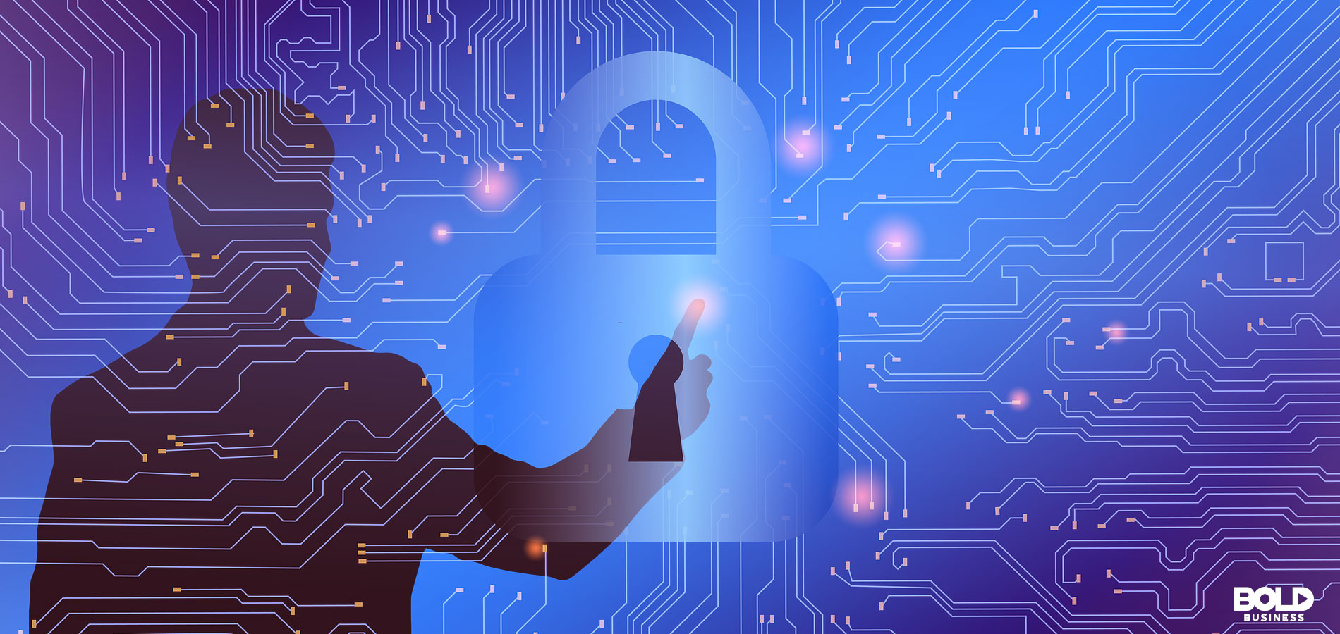 silhouette of a man touching a lock on a screen, an illustration of honeywell cybersecurity sytem