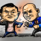 Cartoon of Amazon and Alibaba CEOs with fists up ready to battle