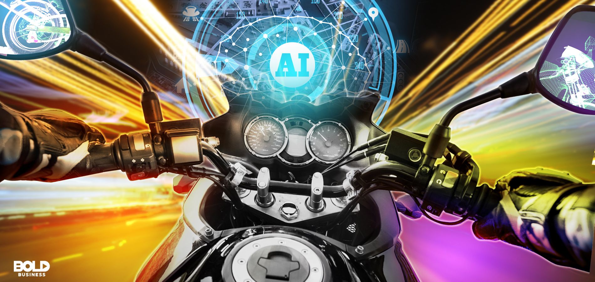 autonomous motorcycle driving towards AI