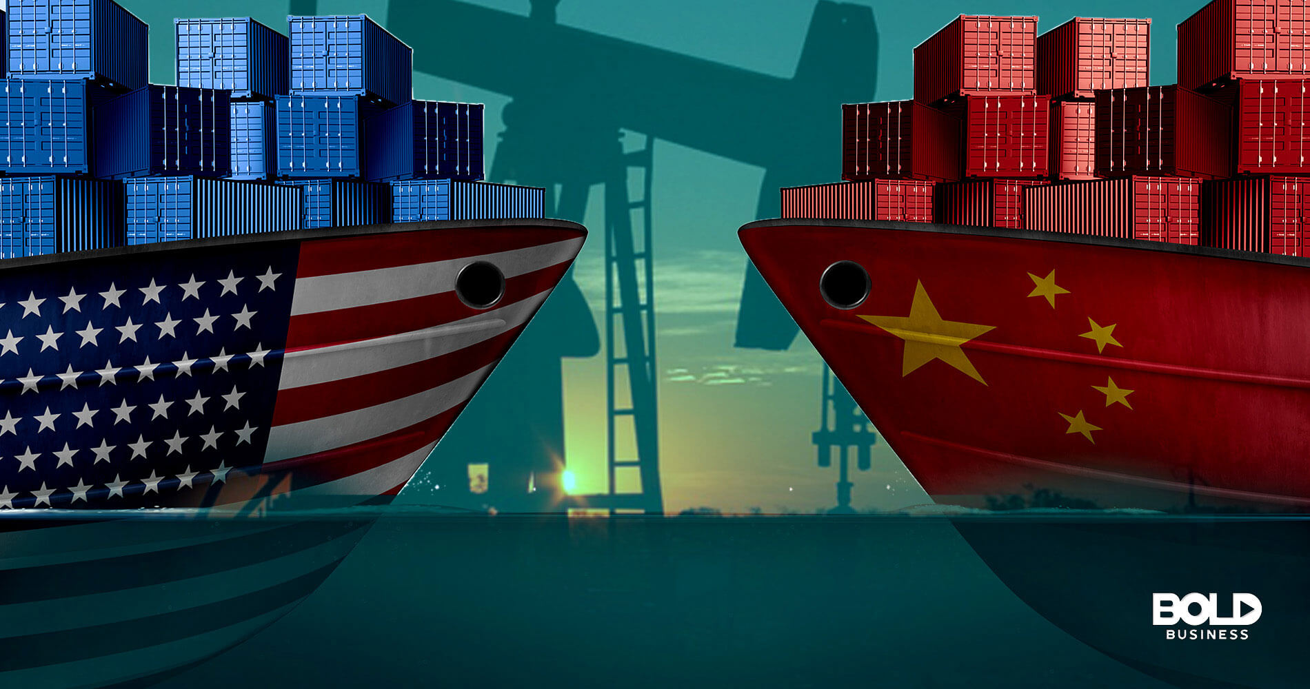 china oil import, US and China ships facing each other