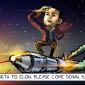 cartoon of Elon Musk riding a rocket above the Earth's atmosphere, depicting Elon Musk's leadership turning from bold to bad