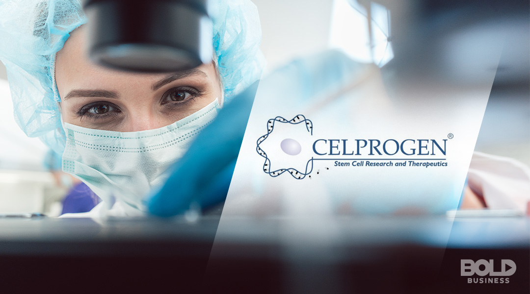3D printing for medical use, celprogen logo with scientist on the background
