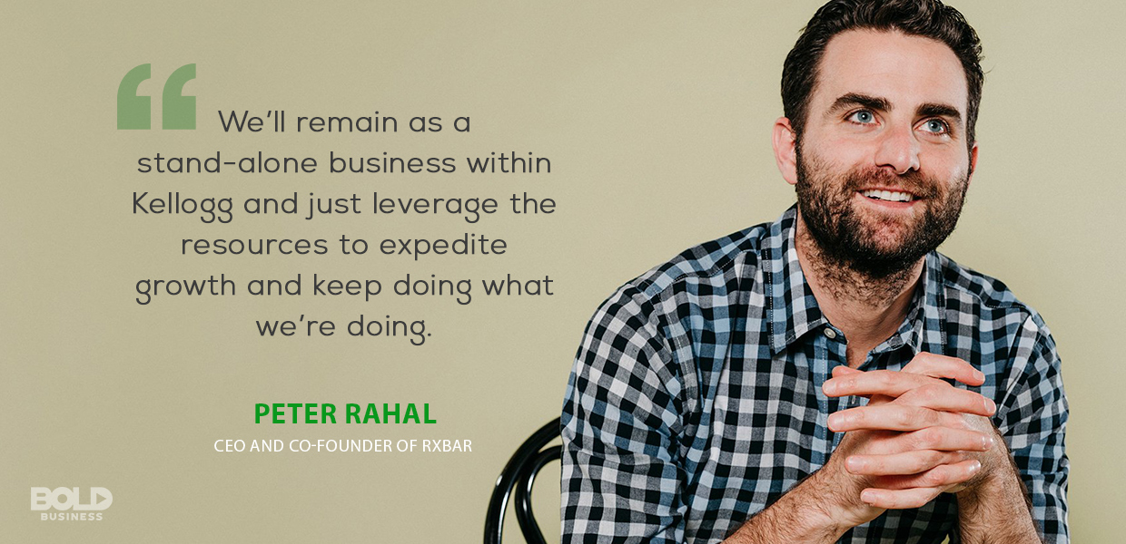 As long as it remains true to its brand, food giant Kellogg's can only help sustain RXBar's growth. Peter Rahal describing how Kellogg's saw RXBar's potential as a nutrition option for Millennials in the nutrition bar market