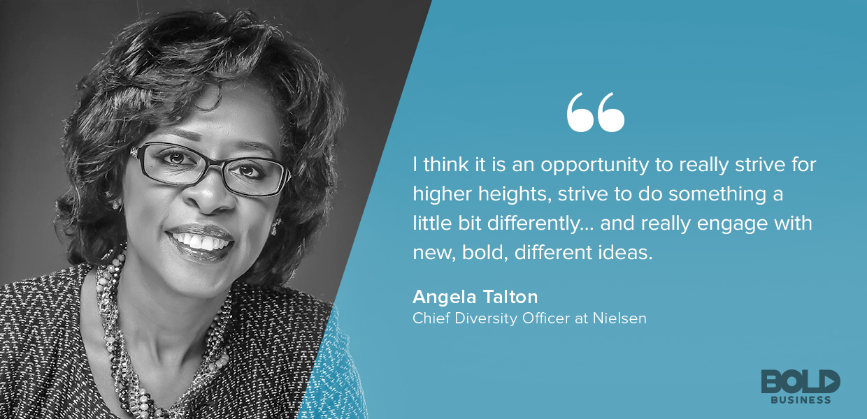 Angela Talton on exemplifying bold leadership in one's workplace a photo quote of Angela Talton on challenging the status quo when practicing bold leadership