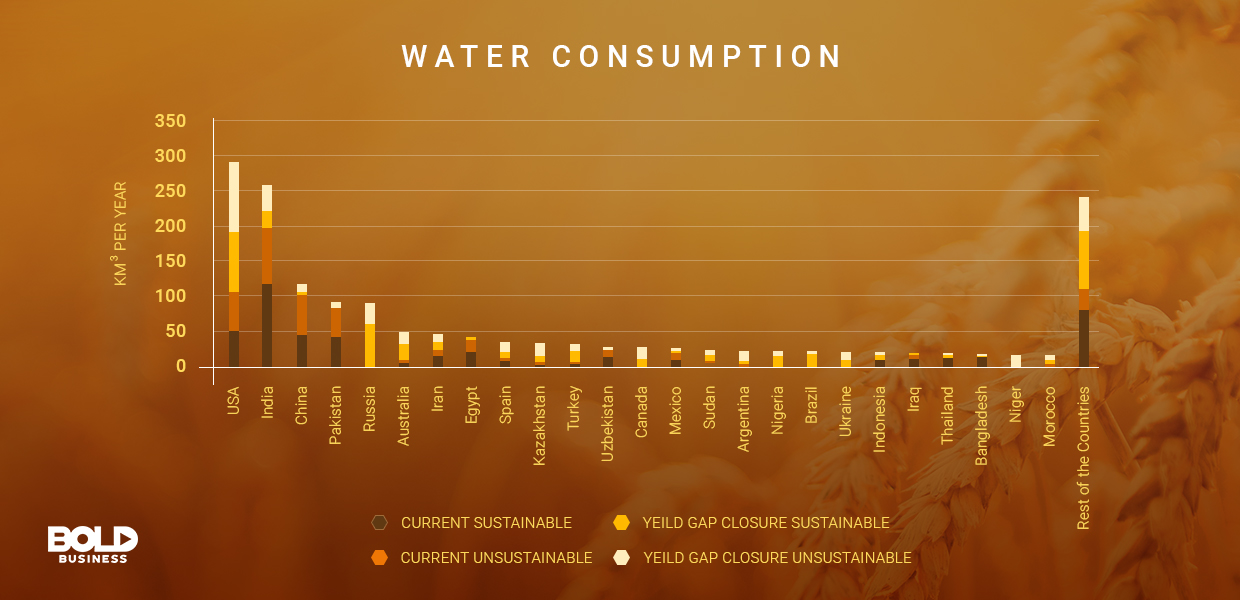 Feeding the World in 2050 will need comprehensive policies for water sustainability. global food security, water consumption chart