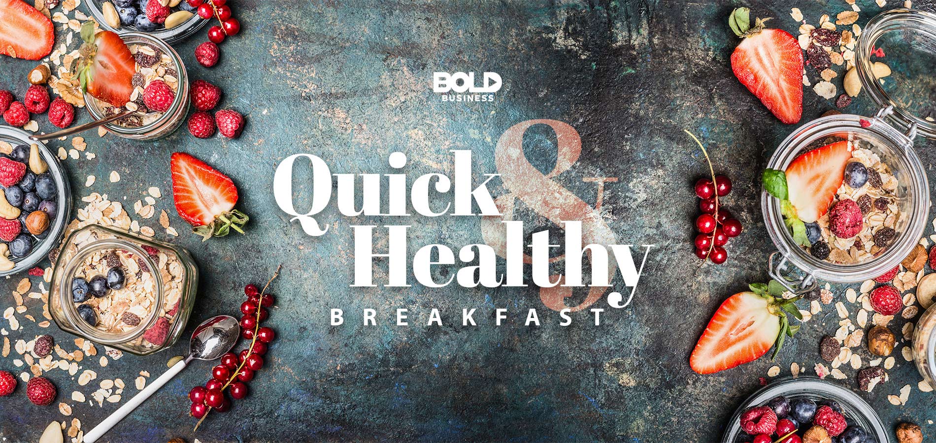 a photo of a granite table filled with different kinds of fresh berries, oats and nuts, showing that quick and healthy breakfast options are on the rise today