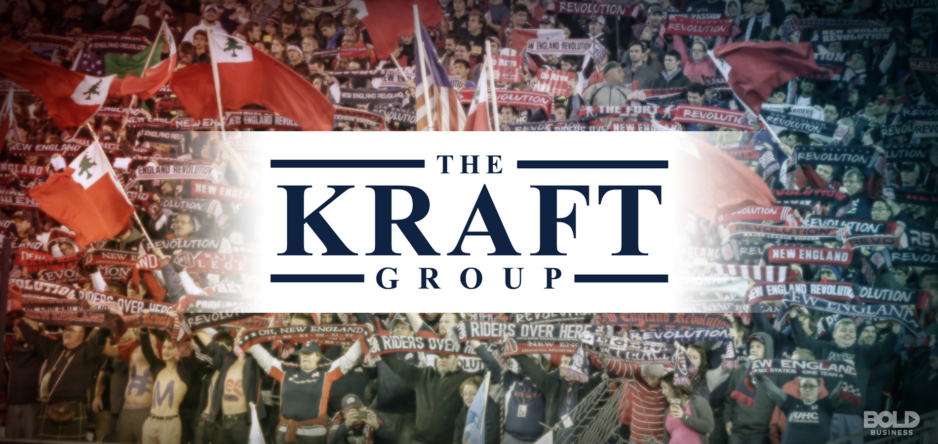 the kraft group logo on the foreground of a cheering crowd