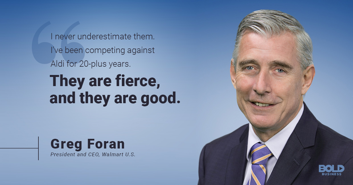 a photo quote of Greg Foran amid the complex grocery wars in the supermarket industry
