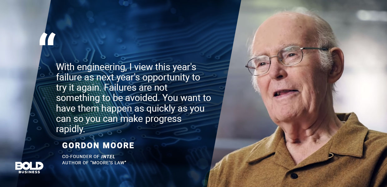 a photo quote of Gordon Moore in relation to the semiconductor industry and material science and engineering
