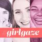 a photo of four close-up images of women's smiling faces in different hues of pink with the name of the company Girlgaze embossed in the center
