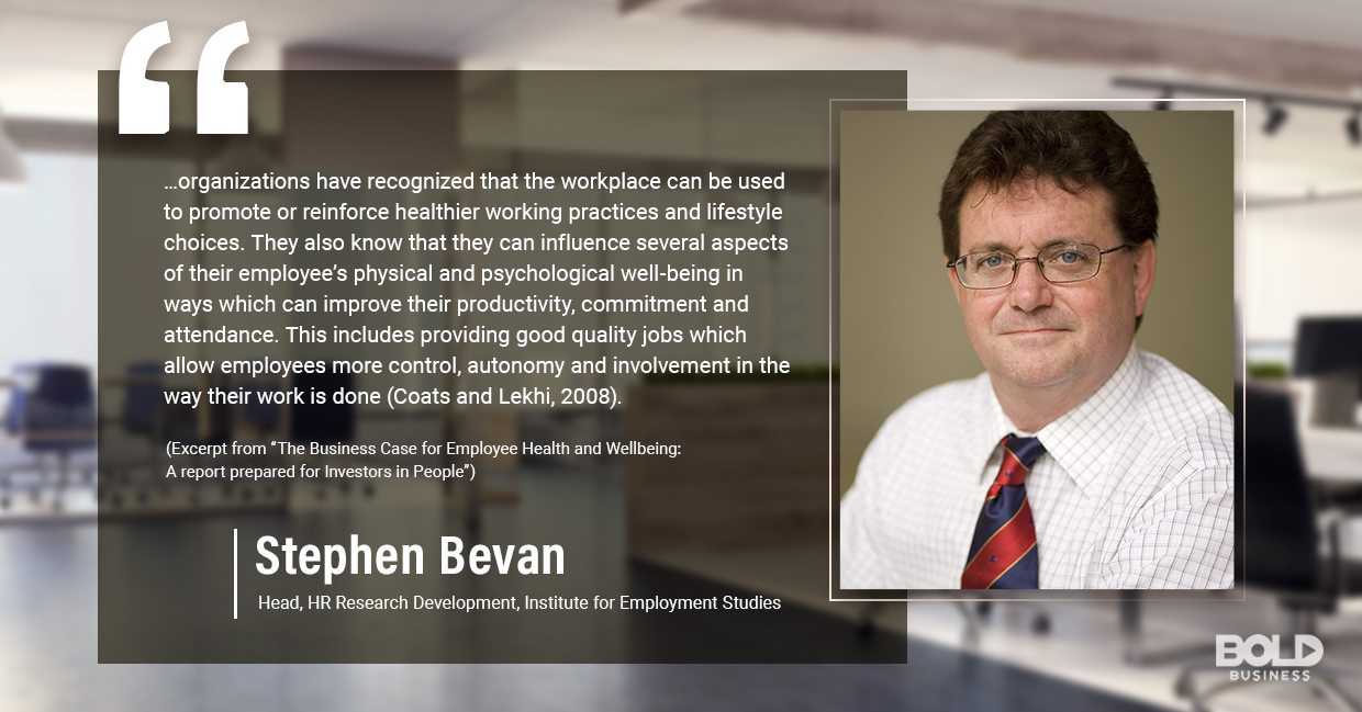 a photo quote of Stephen Bevan in relation to the subject of employee benefits
