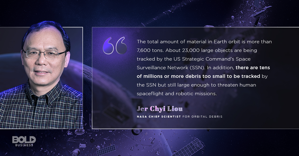 There's 7,600 tons of debris floating in space, and they should not even be there. space debris, jer chyi liou quoted