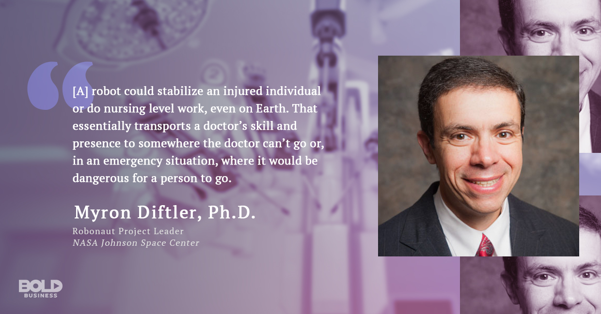 quote of Myron Diftler in relation to the topics of robotic heart surgery and robotic telemedicine a photo quote of Myron Diftler in relation to the topics of robotic heart surgery and robotic telemedicine