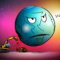 a cartoon of earth being destroyed by non-sustainable practices