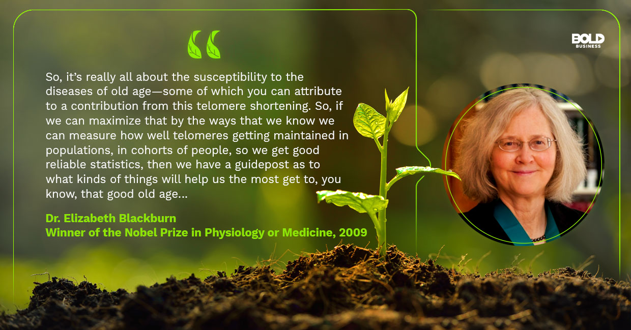 photo quote of Elizabeth Blackburn in relation to the topic of aging and human longevity