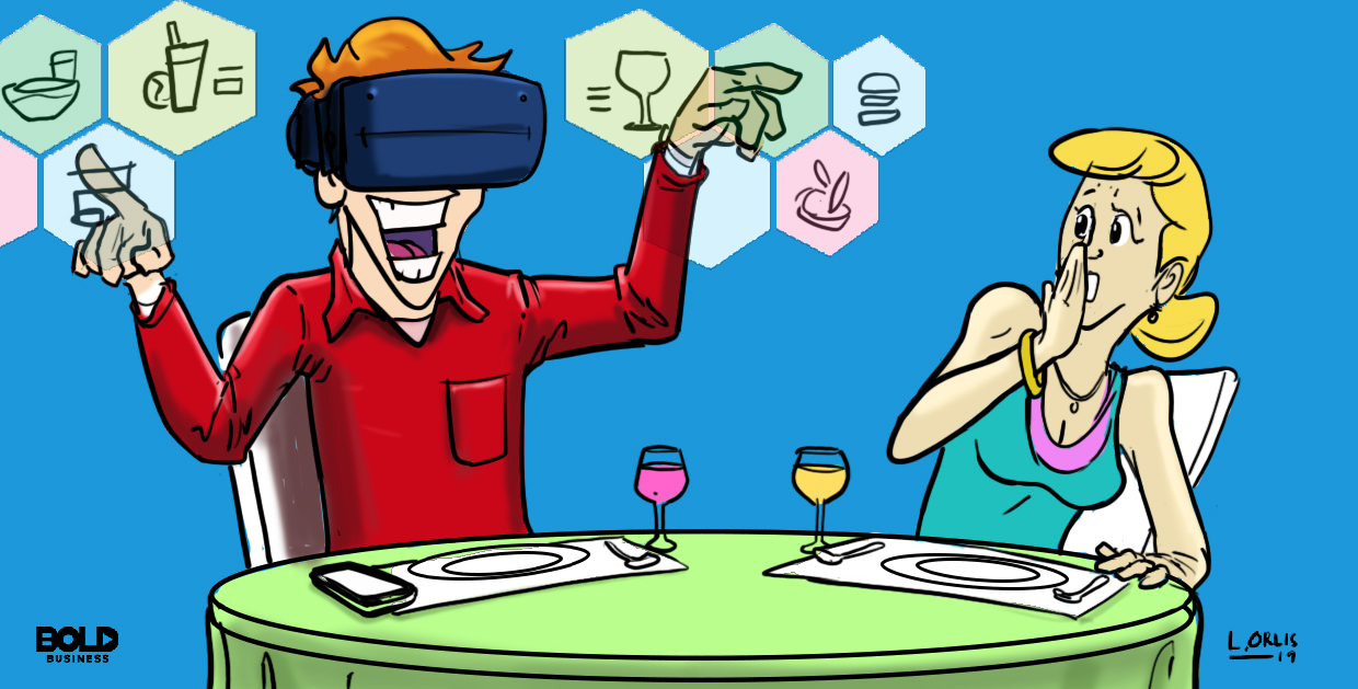 a couple on a dinner date ordering menu via ghost kitchen and virtual restaurant