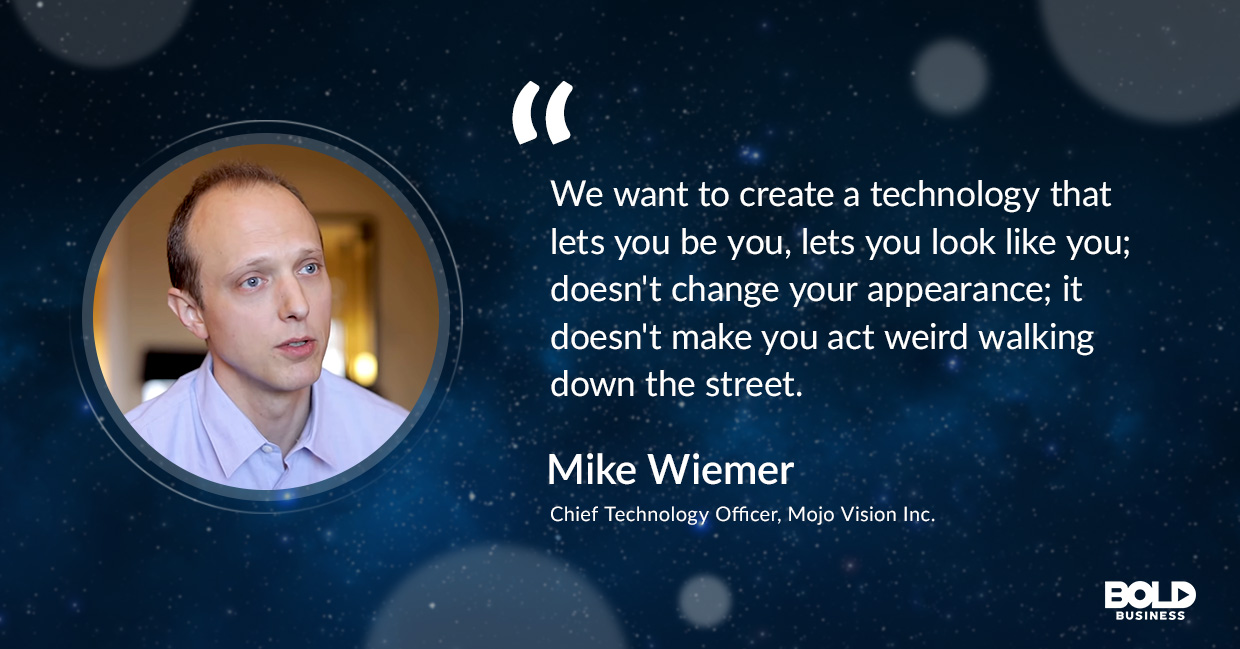 a photo quote of Mike Weimer concerning the disruptive technology of smart contact lens