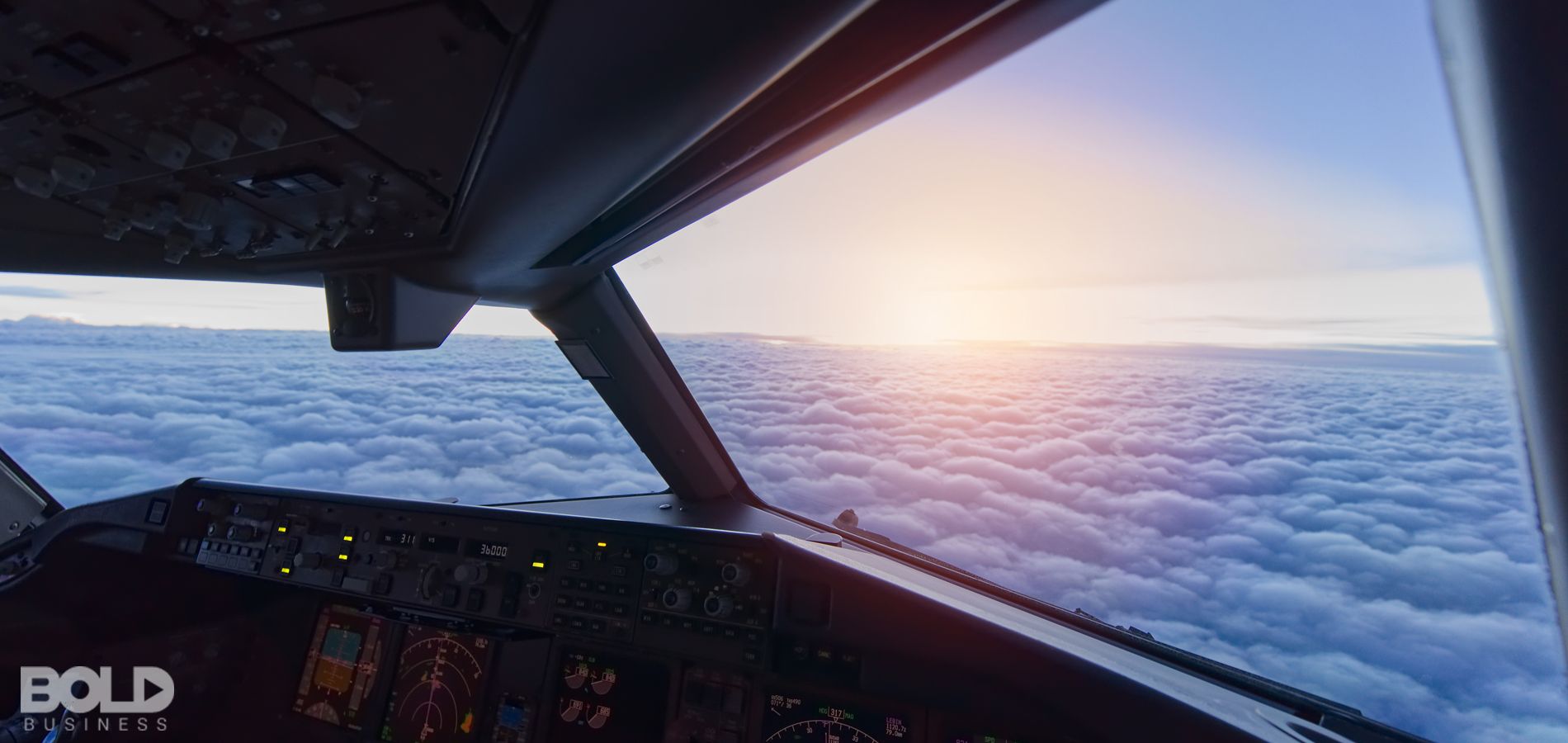 The view outside of the cockpit of a plane
