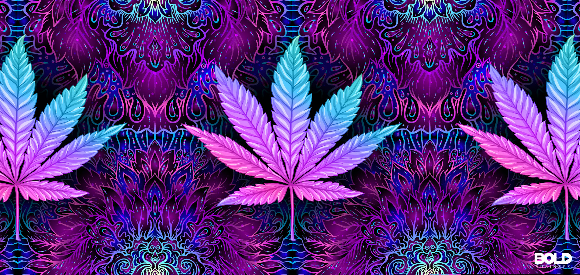 A psychedelic rendering of some marijuana leaves