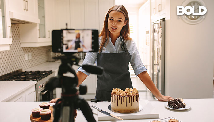 A woman creating content for her cooking show