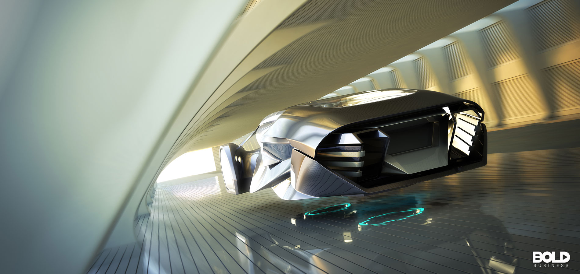 Some sort of hover car zooming along