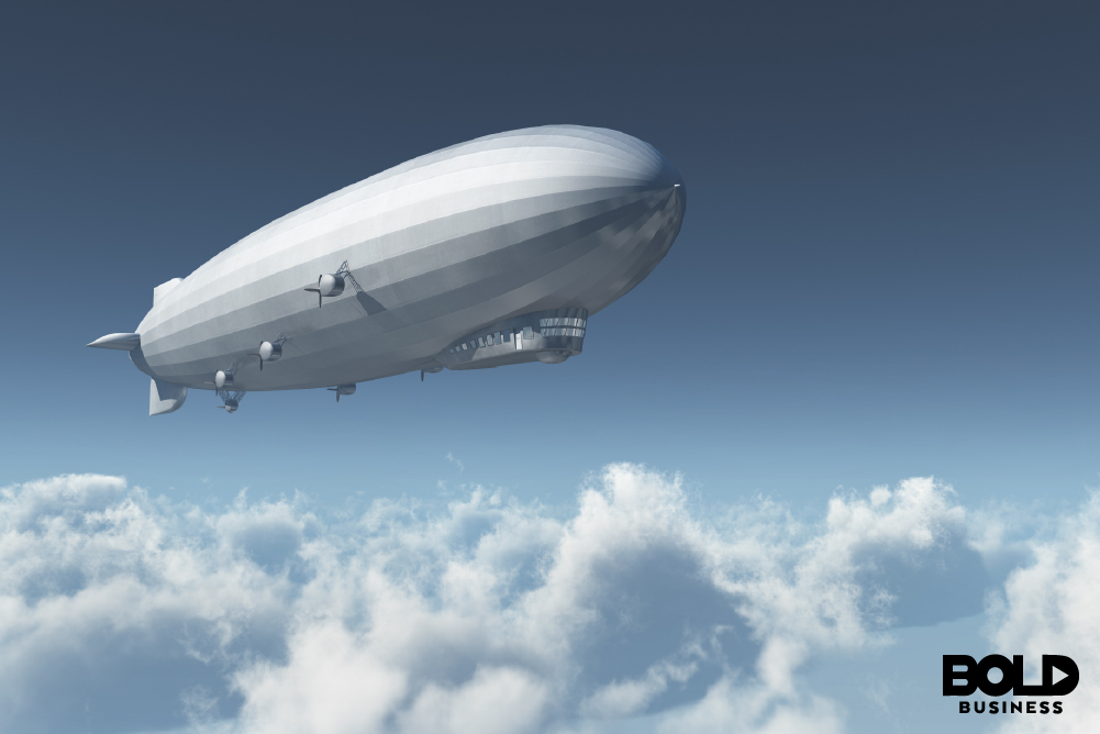 An airship floating above the clouds