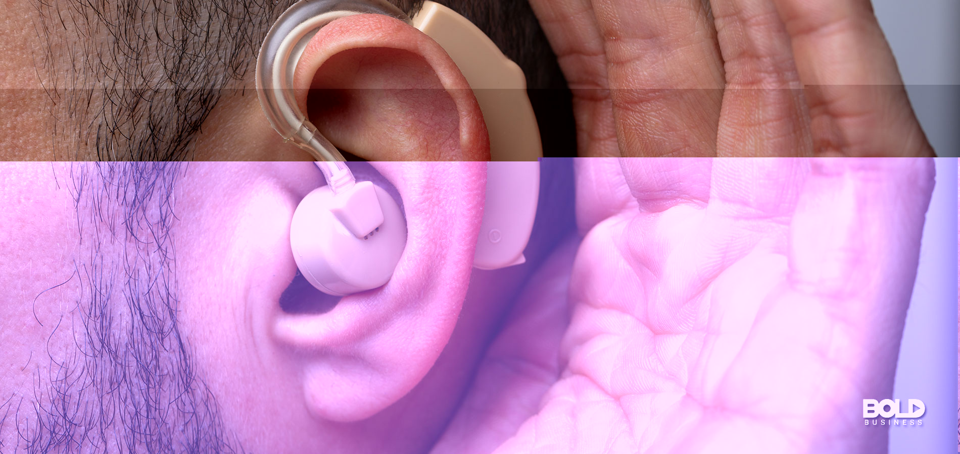 A dude with a hearing aid listening to purple