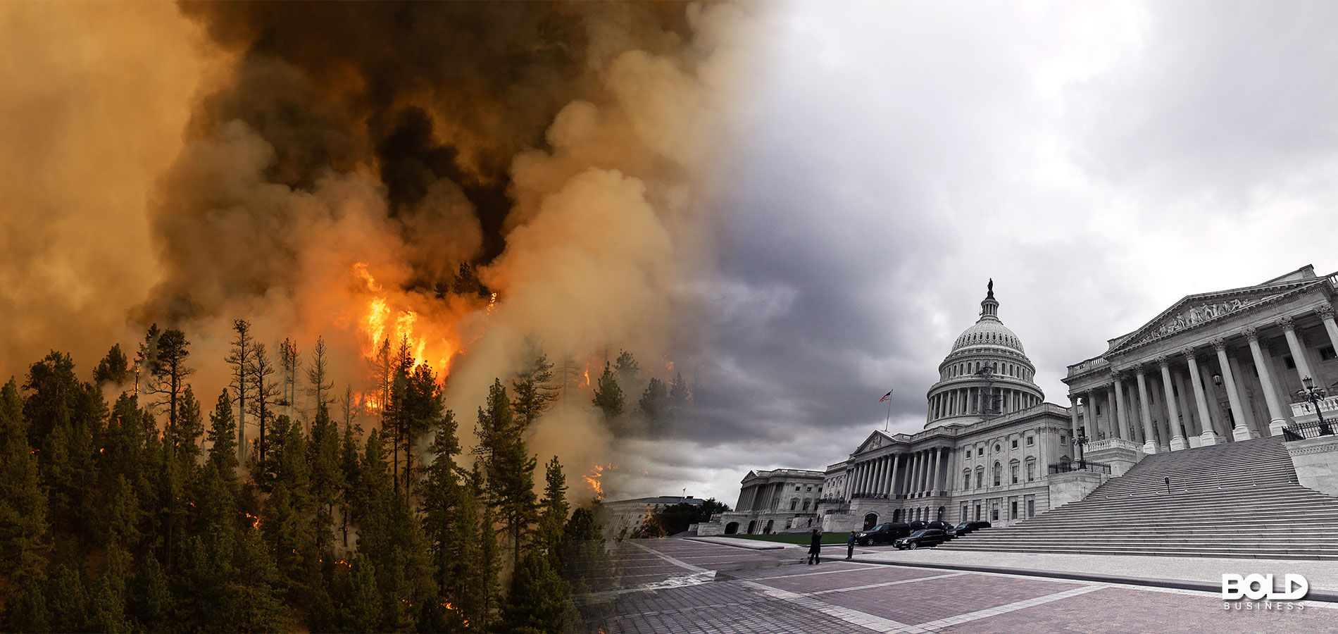 A wildfire and a government building