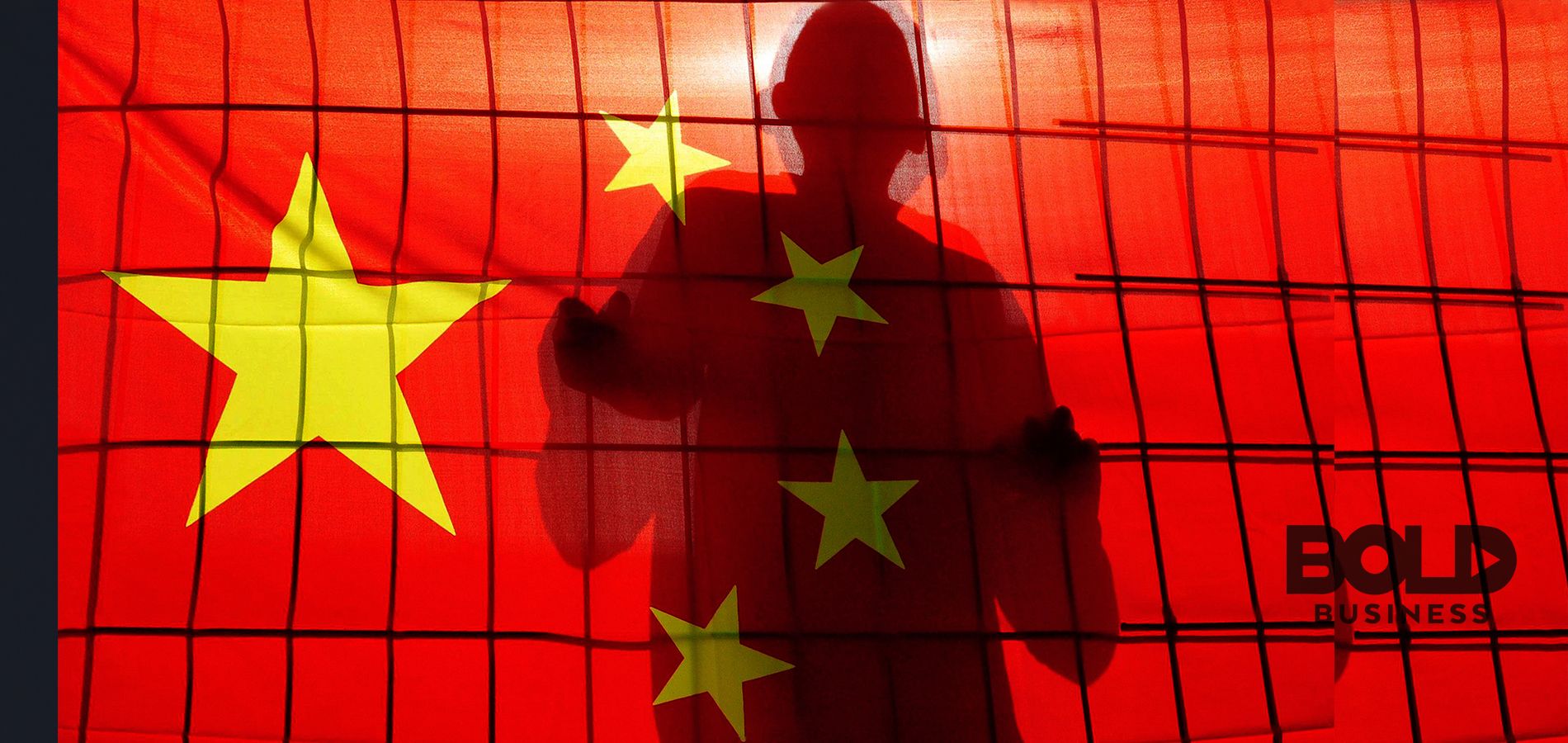 Someone standing behind a net and Chinese flag