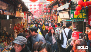 A crowded street representing businesses leaving China