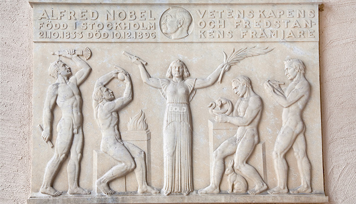 Nobel Memorial Prize in Economic Sciences in a plaque