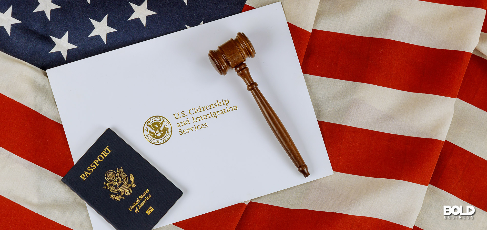 U.S. immigration policies with a flag and gavel