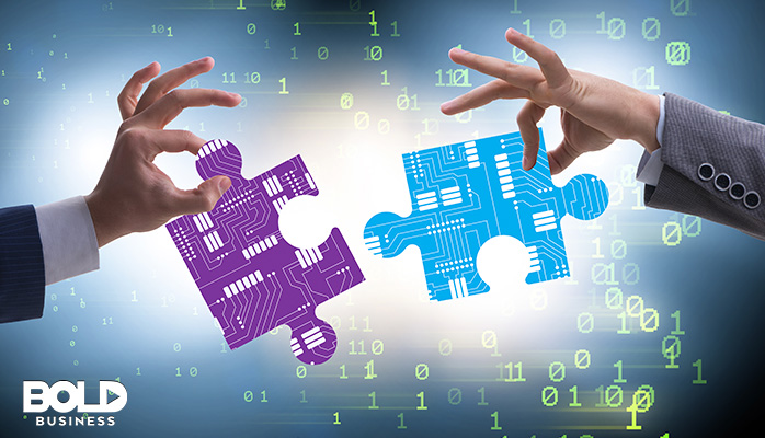 pieces of a digital puzzle fitting together