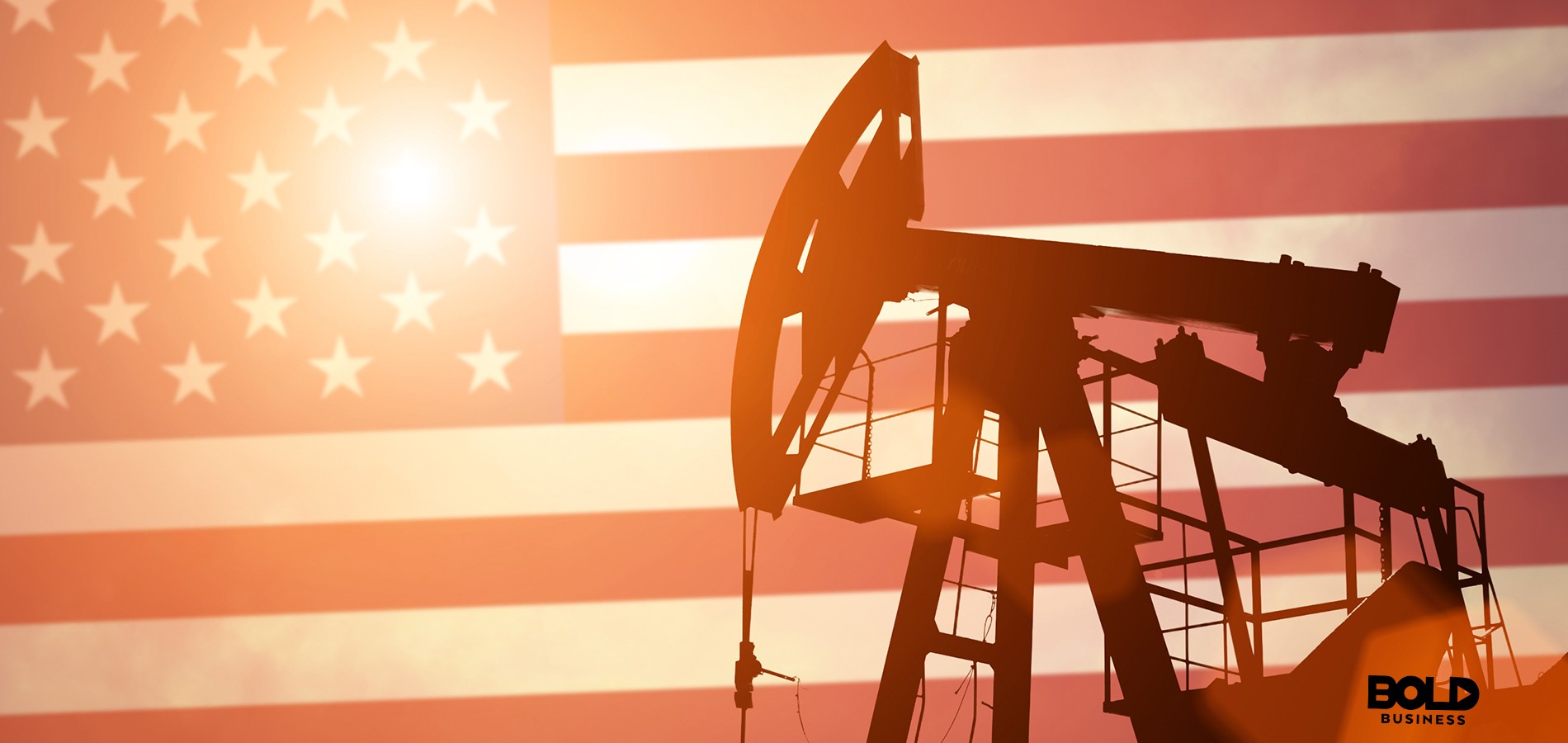a flag and derrick showing U.S. oil production growth
